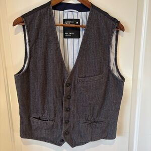 American Eagle Men’s Pinstripe Vest Size M-L Gray Button Front Lined Dapper